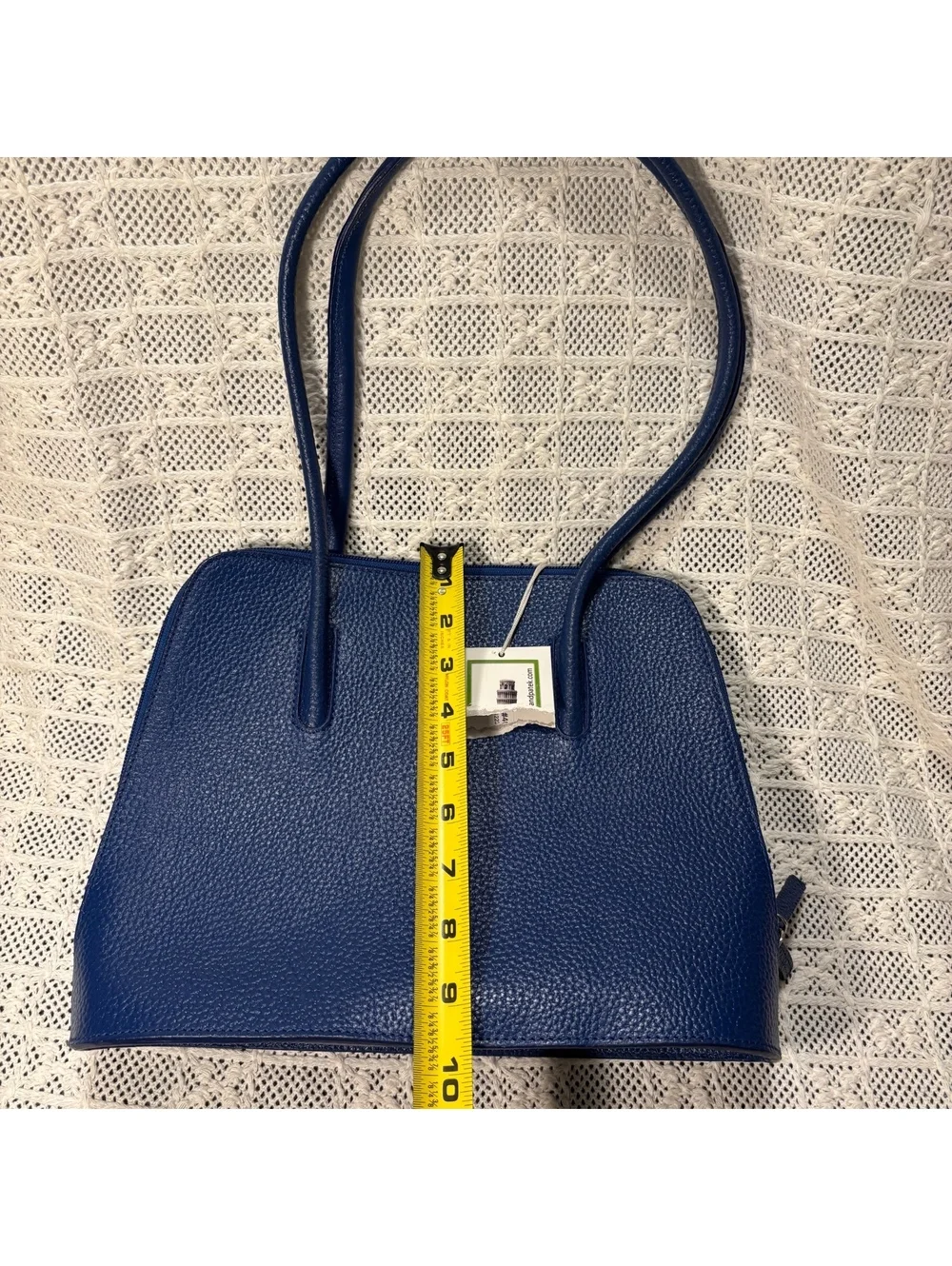 NWT (torn) Cleo & Patek Paris Leather Blue Shoulder Bag Vibrant Red Interior